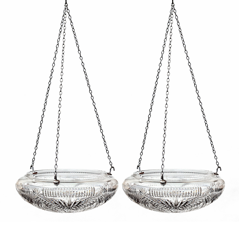 Pair of Edwardian Signed 'Waterford Crystal' Bowl Shaped Ceiling Pendants