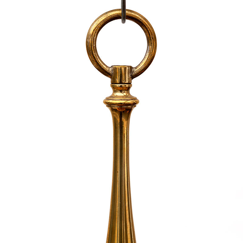 Art Deco Three Light Brass Chandelier with Green and Opal Lined Glass Shades