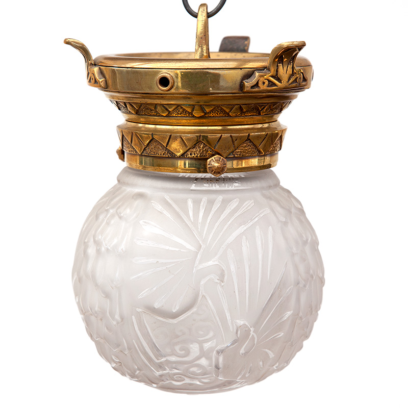 Art Deco French Ceiling Pendant Light with Frosted Globe Shade