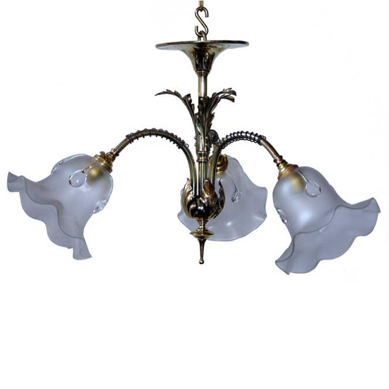 Art Nouveau Three Light Ceiling Pendant Light with Frosted Fluted Glass Shades