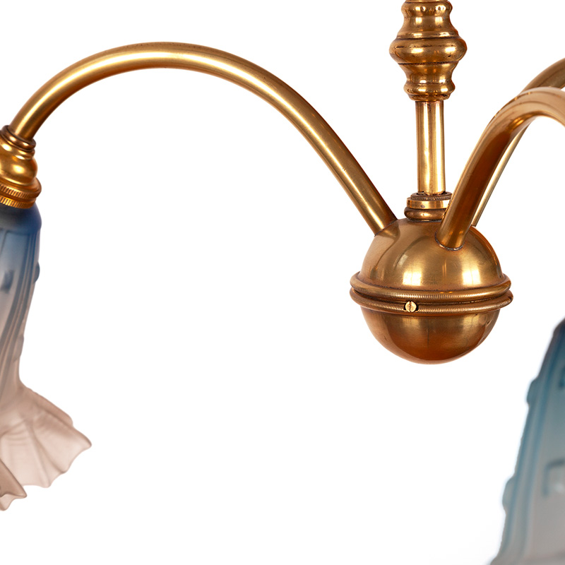 Late Edwardian Three Light Ceiling Pendant Light with Graded Blue Frosted Glass Shades