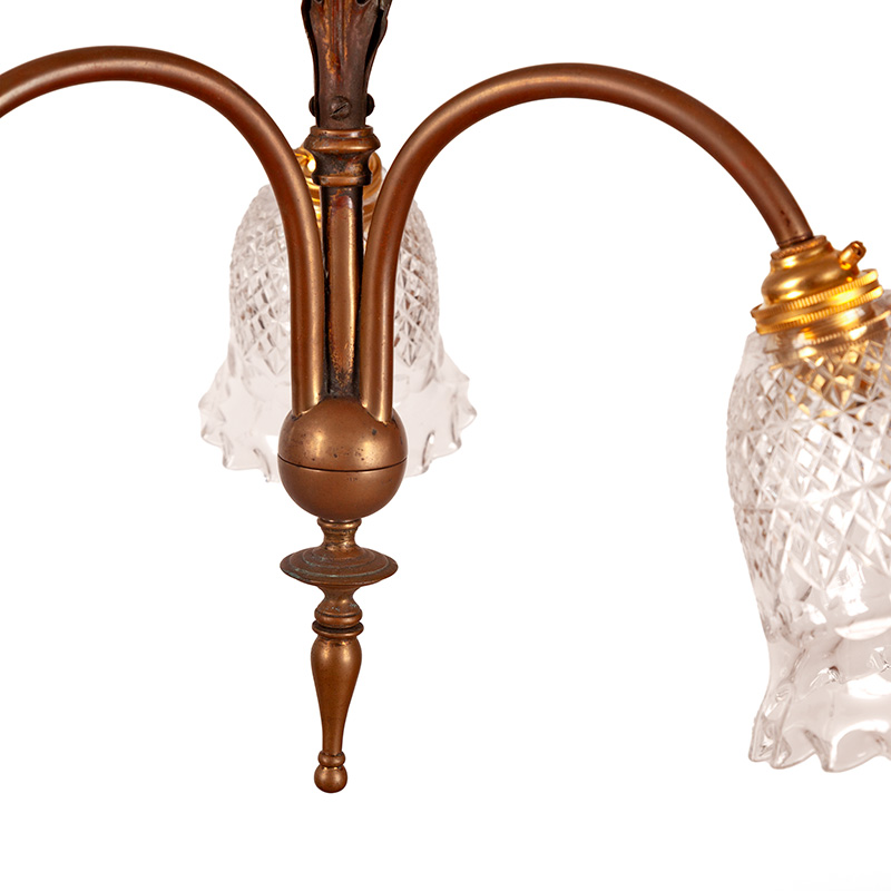 Decorative Edwardian Gilded and Patinated Brass Three Light Ceiling Pendant Light