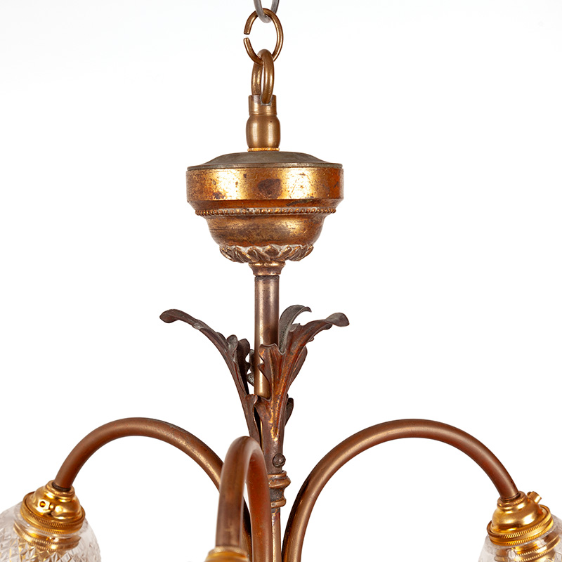 Decorative Edwardian Gilded and Patinated Brass Three Light Ceiling Pendant Light