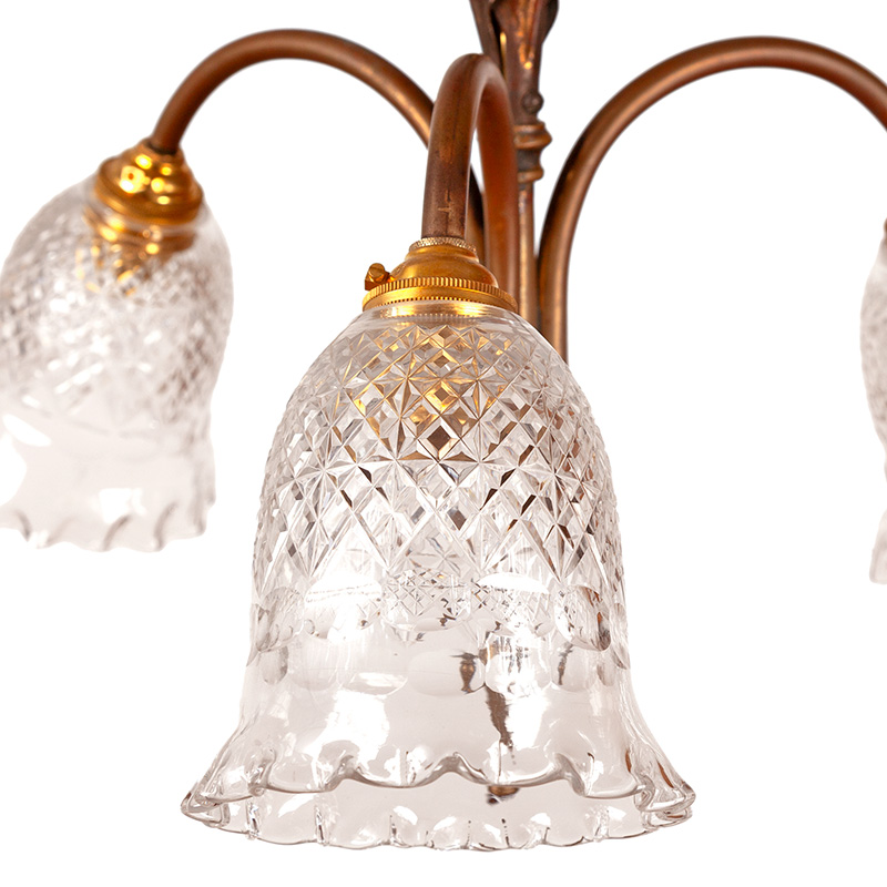 Decorative Edwardian Gilded and Patinated Brass Three Light Ceiling Pendant Light