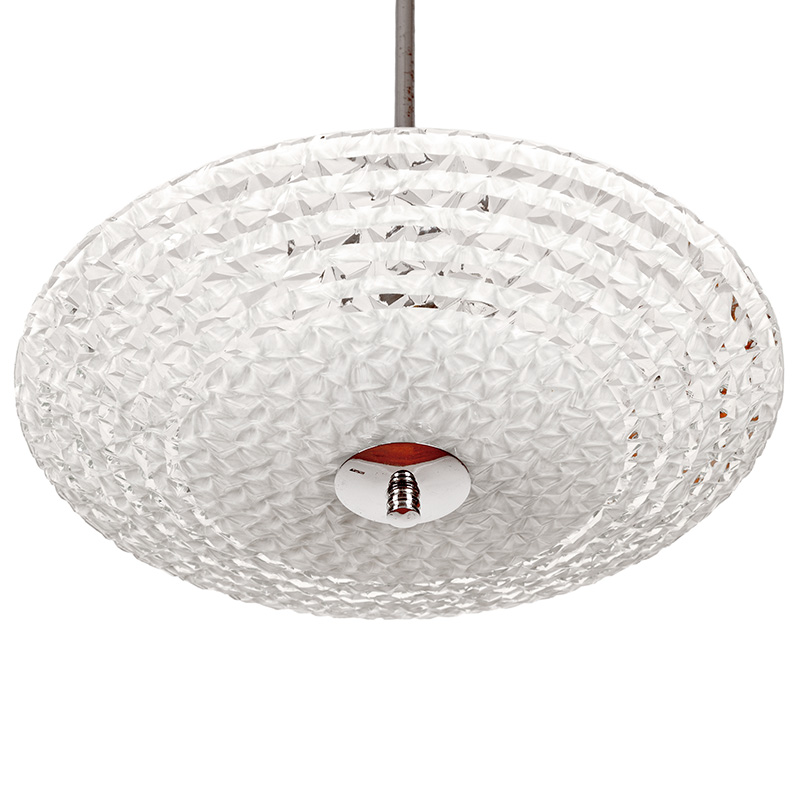 Vintage Ceiling Pendant Light on Central Chrome Stem with Flared Textured Glass Shade