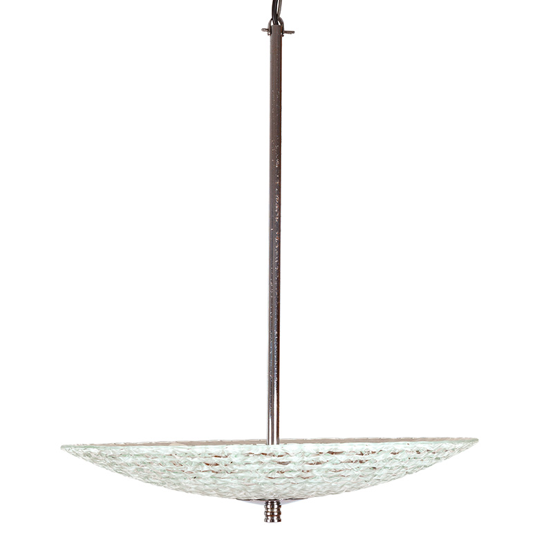 Vintage Ceiling Pendant Light on Central Chrome Stem with Flared Textured Glass Shade