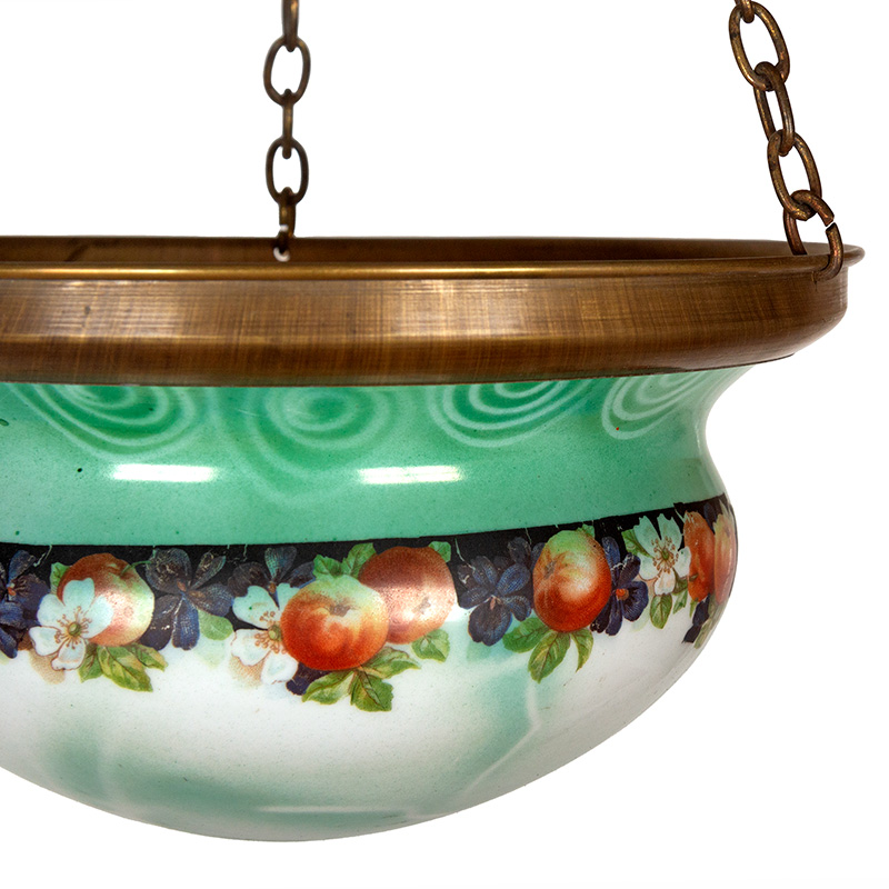 Art Deco Bowl shaped Glass Ceiling Pendant Decorated with Fruit and Further Stylised Motifs