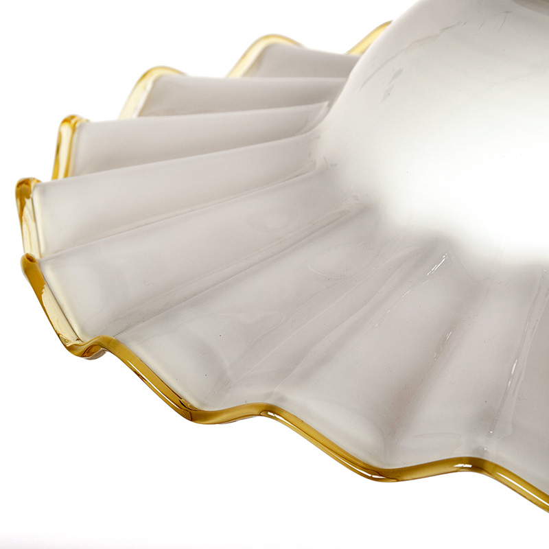 Art Deco Ceiling Pendant Light with Large Fluted Opal Gold Trimmed Glass Shade