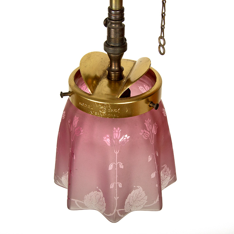 Victorian Converted Brass Gas Pendant Ceiling Light with Fluted Crangerry Glass Shade