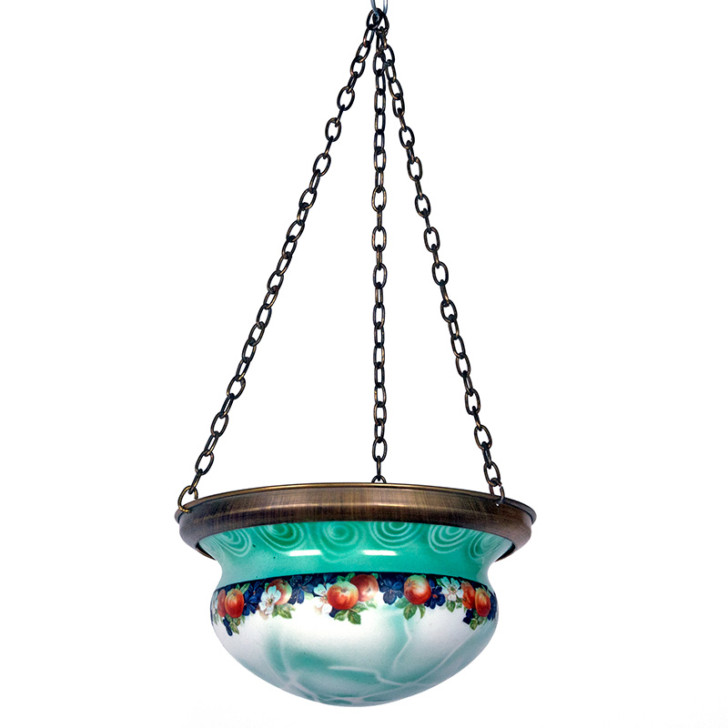 Art Deco Bowl shaped Glass Ceiling Pendant Decorated with Fruit and Further Stylised Motifs