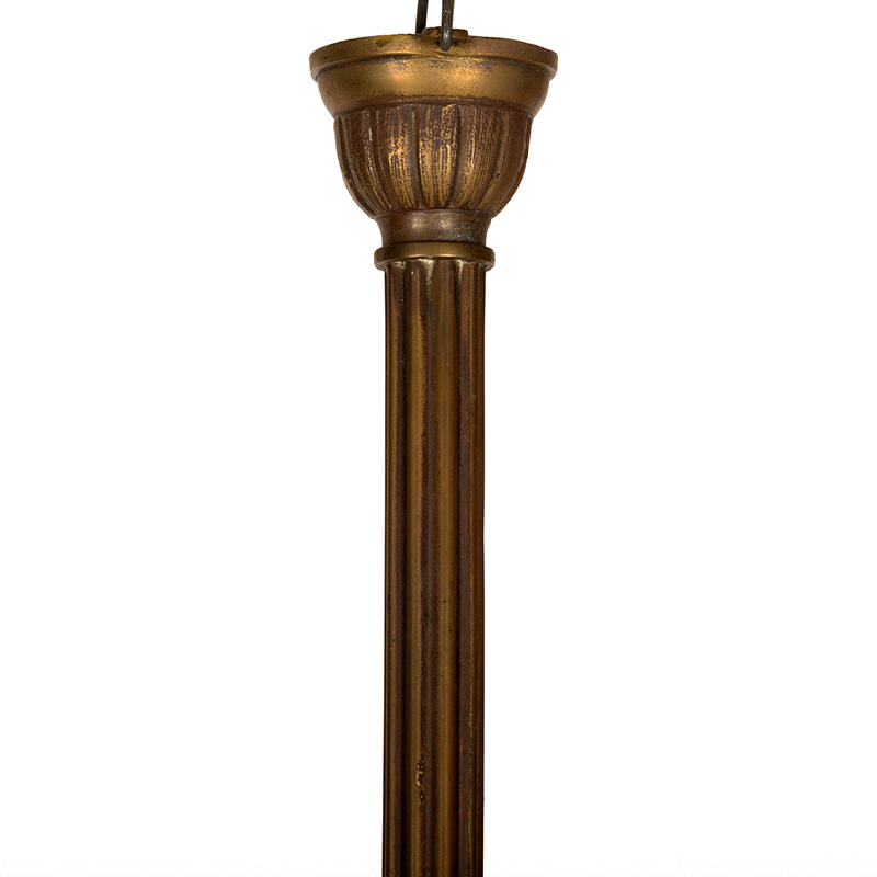 Victorian Brass Converted Gas Ceiling Pendant Light with Cranberry Glass Shades