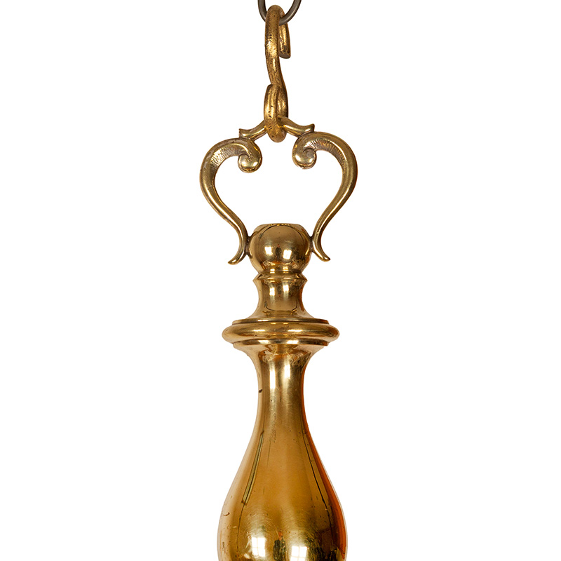 Late Edwardian Cast Brass Ceiling Pendant Light with Bulbous Central Column