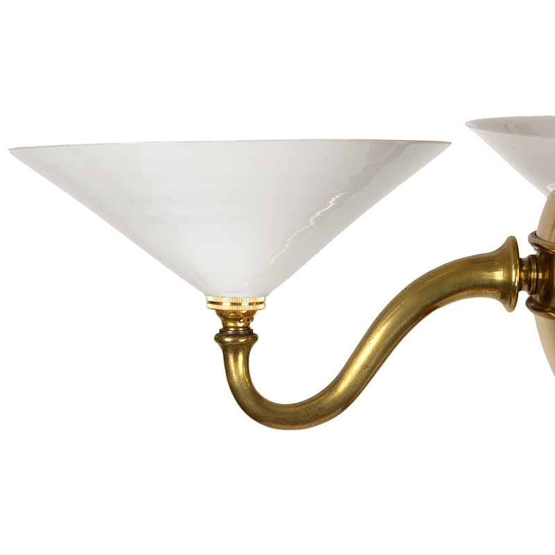 Art Deco Four Arm Ceiling Pendant with Spherical Central Body and Opal Coolie Shaped Shades