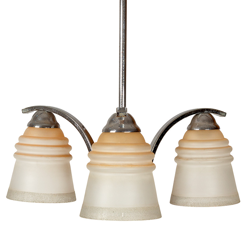 Art Deco Three Light Ceiling Pendant with Frosted Bell Shaped Glass Shades