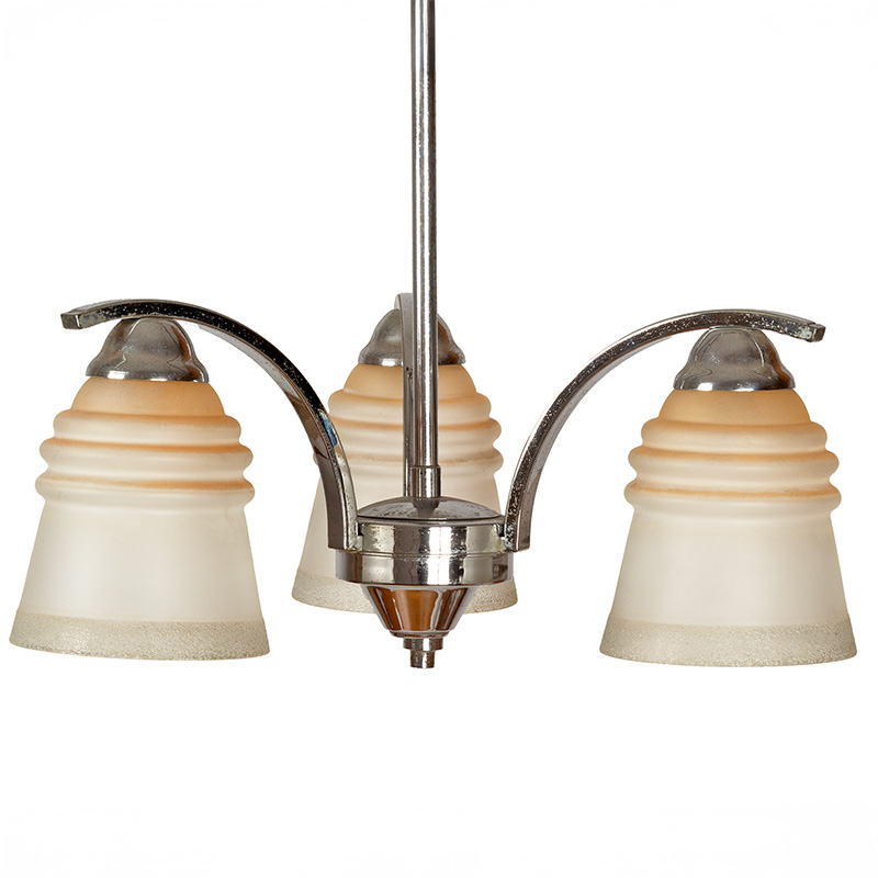 Art Deco Three Light Ceiling Pendant with Frosted Bell Shaped Glass Shades