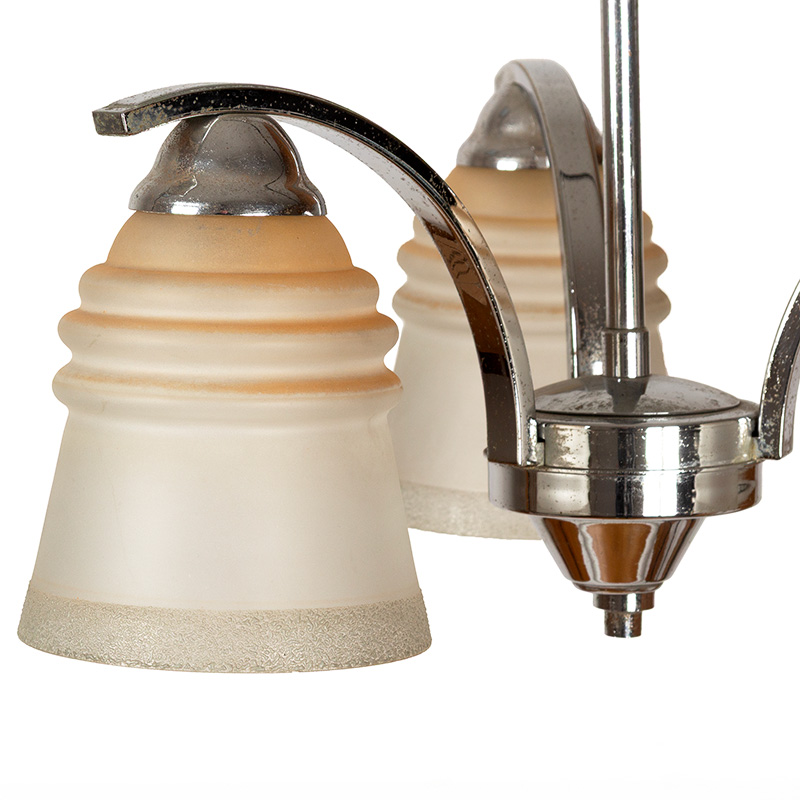 Art Deco Three Light Ceiling Pendant with Frosted Bell Shaped Glass Shades