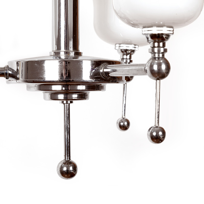 Art Deco Chromium Plated Ceiling Pendant Light with Three Opal Shades