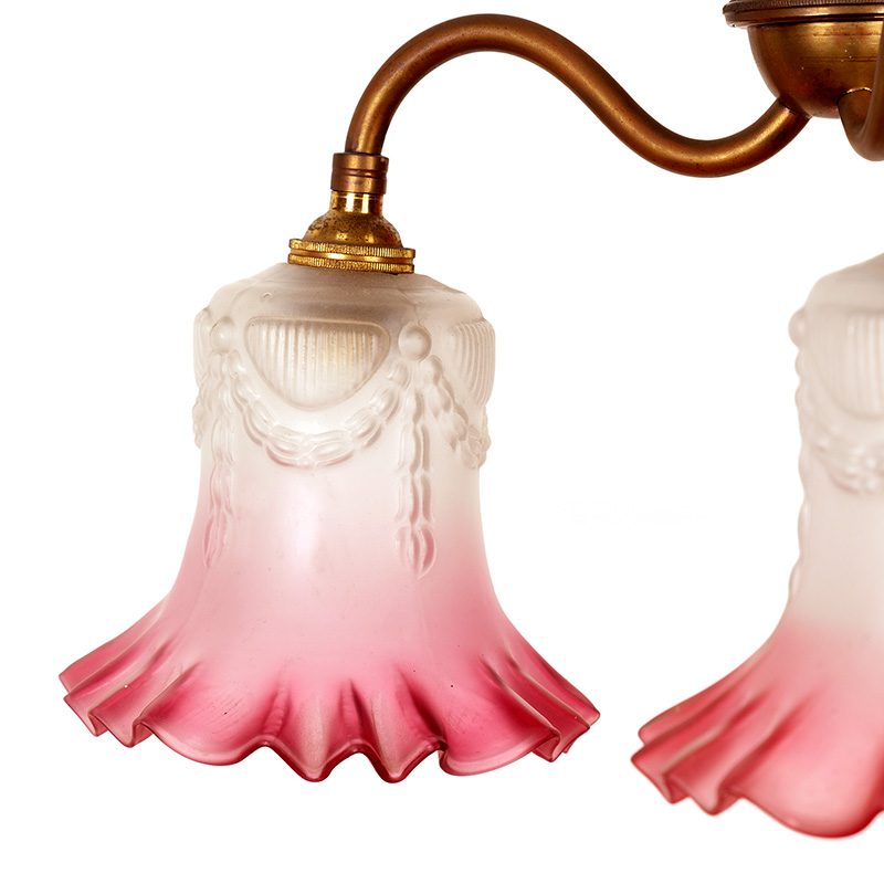 Late Edwardian Patinated Brass Three Light Ceiling Pendant