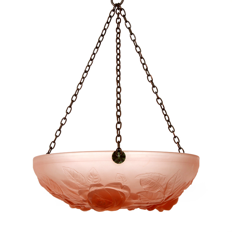 Pink Art Deco Ceiling Pendant Light with Rose Motifs