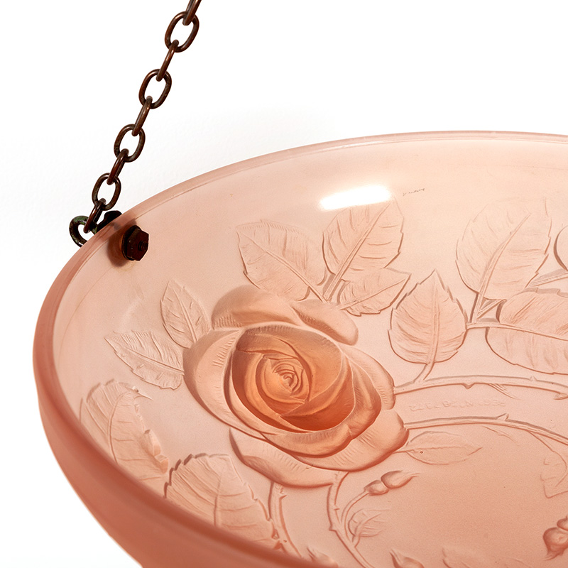 Pink Art Deco Ceiling Pendant Light with Rose Motifs