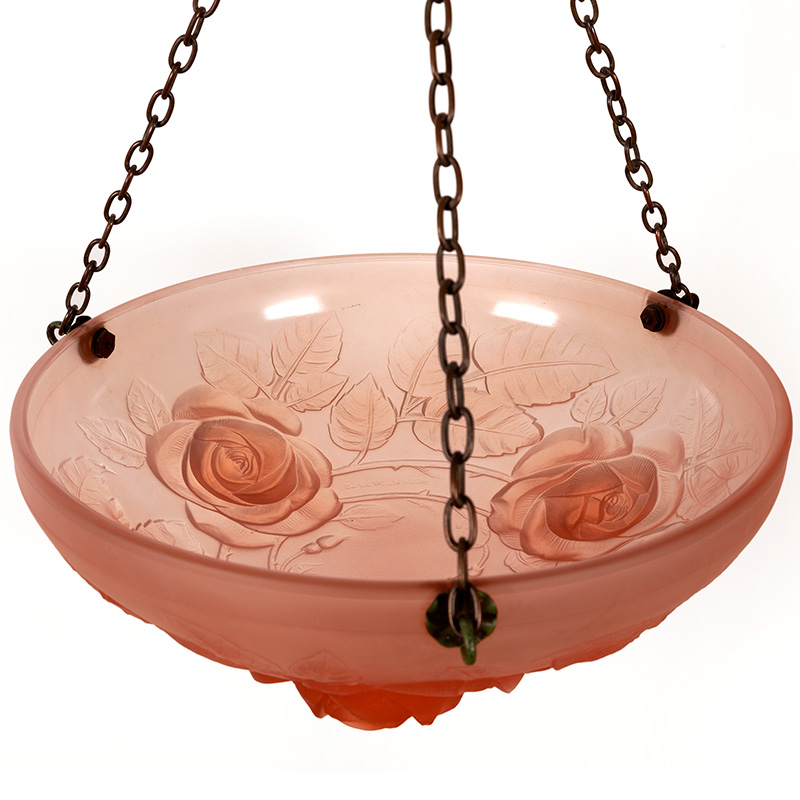 Pink Art Deco Ceiling Pendant Light with Rose Motifs