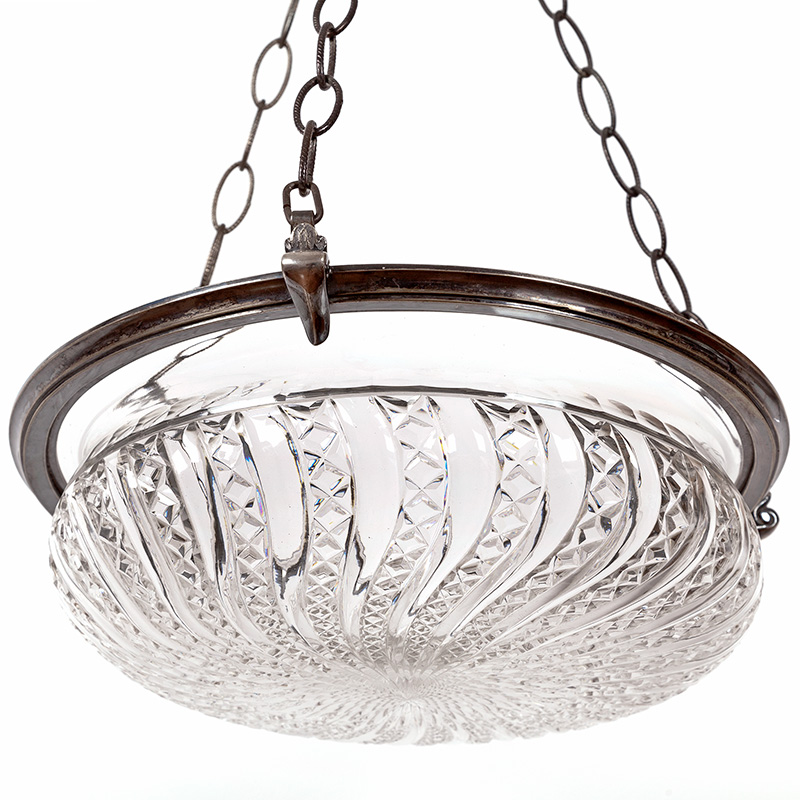 Edwardian Ceiling Pendant with Hemispherical Crystal Glass Shade