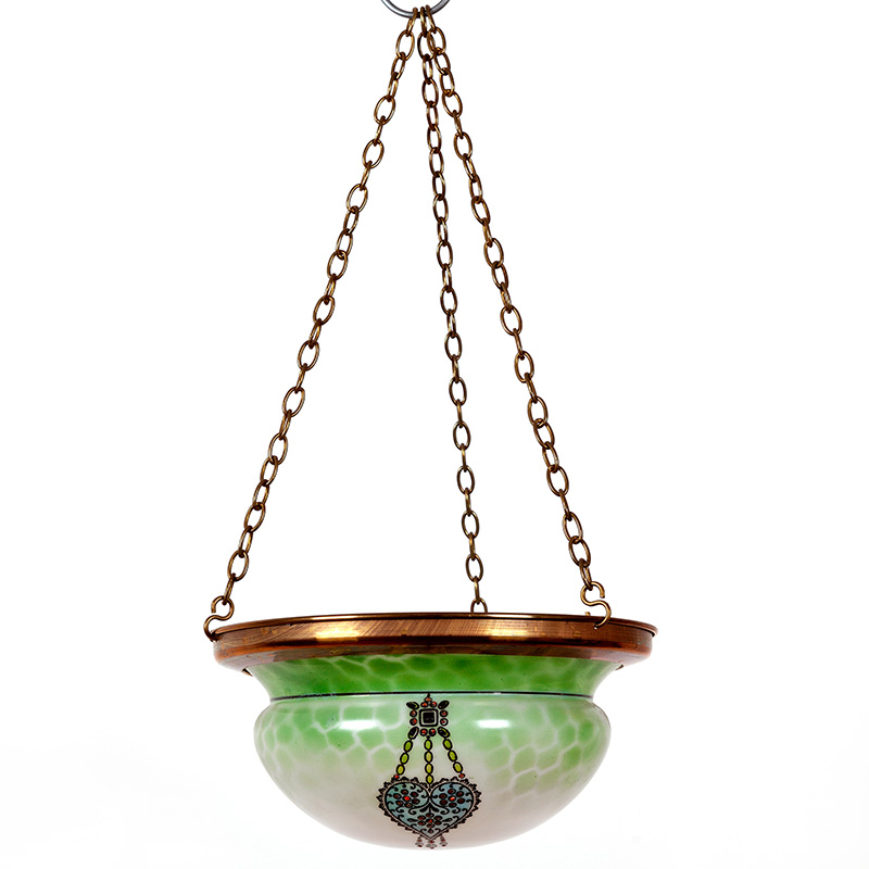 Art Deco Domed Glass Bowl Shaped Ceiling Light with Hand Painted Enamel Hearts