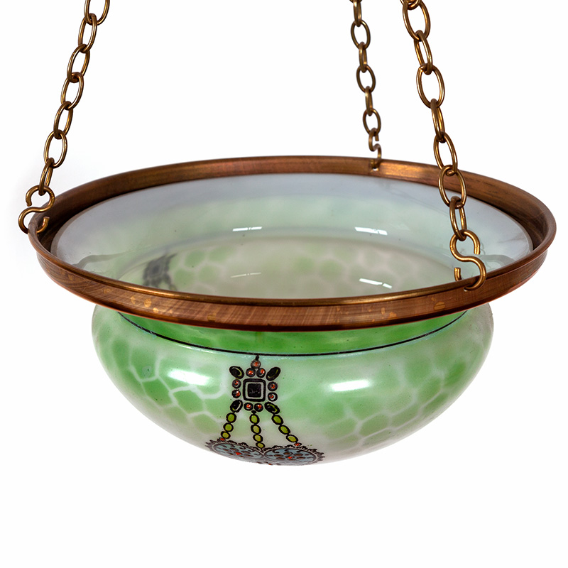 Art Deco Domed Glass Bowl Shaped Ceiling Light with Hand Painted Enamel Hearts