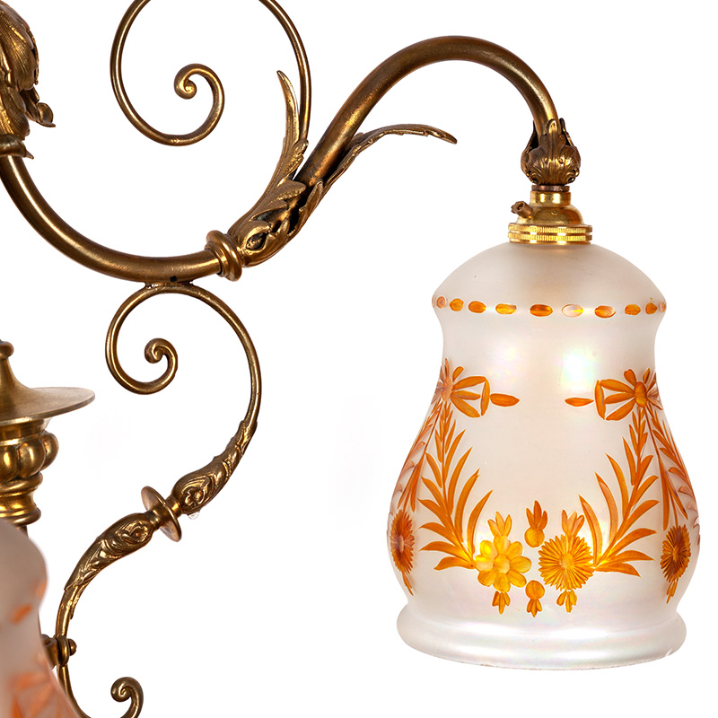 Edwardian Brass Three Light Chandelier Ceiling Light