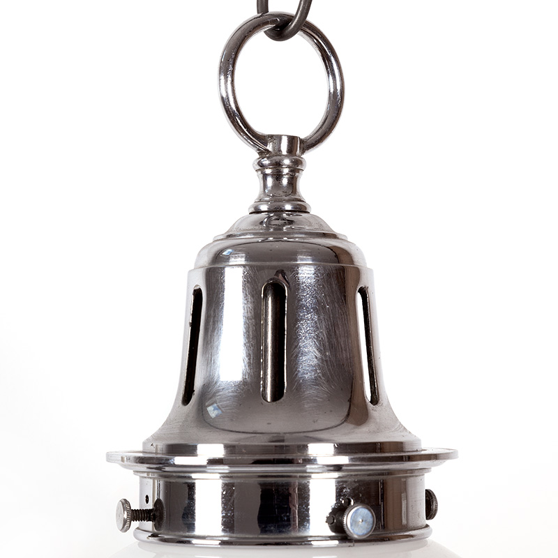 Art Deco Chromium Plated Ceiling Lamp with Enclosed Opal Glass Shade