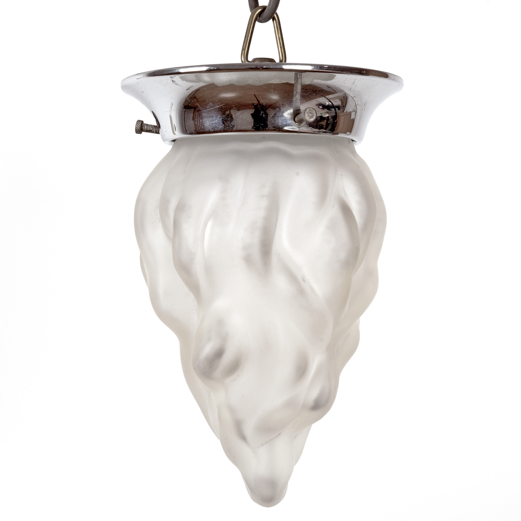 Pair of Art Deco Ceiling Pendants Lamps with Frosted Flambeau Shades