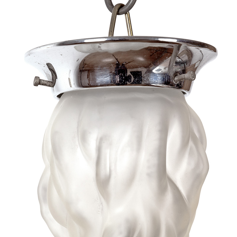 Pair of Art Deco Ceiling Pendants Lamps with Frosted Flambeau Shades