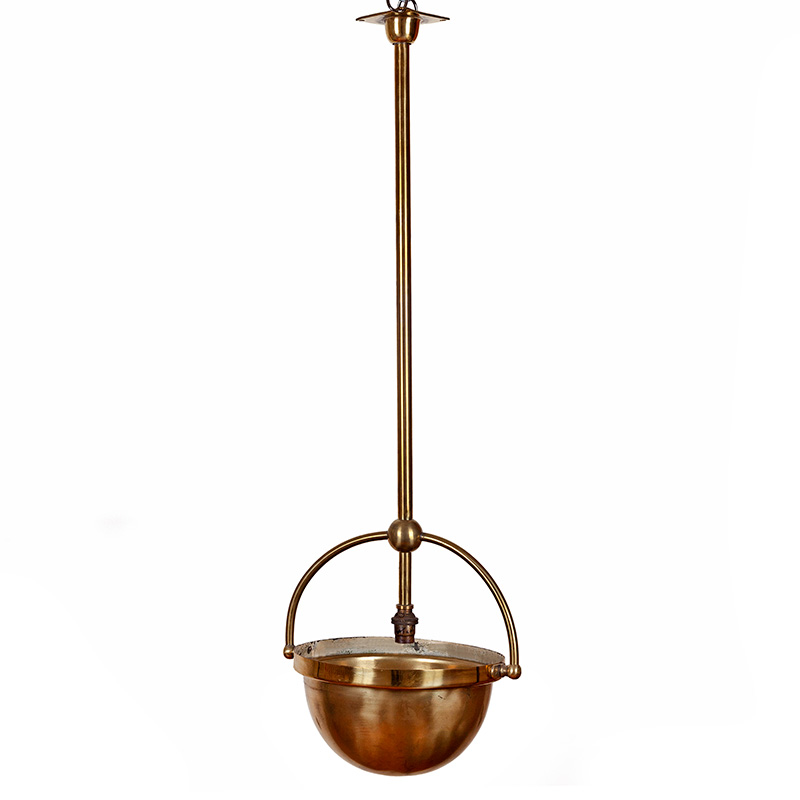 Art Deco Uplighter in Brass with Semi Spherical Brass Dome