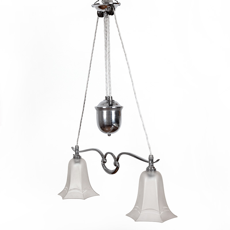 Art Deco Chromium Plated Rise and Fall Ceiling Pendant Light