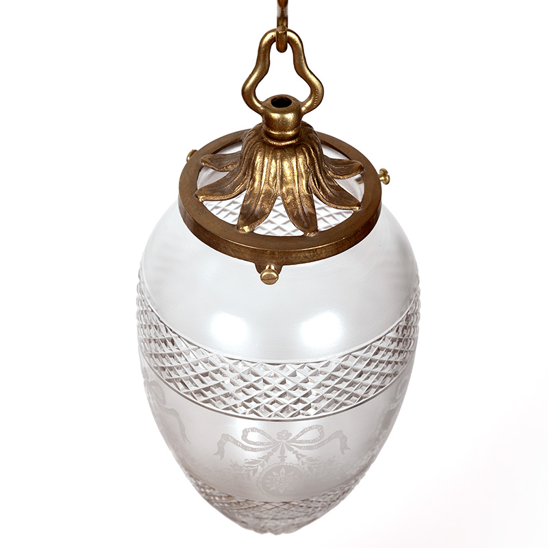 Edwardian Frosted and Cut Glass Dome Ceiling Light Decorated with Ribbon Tied Floral Swags