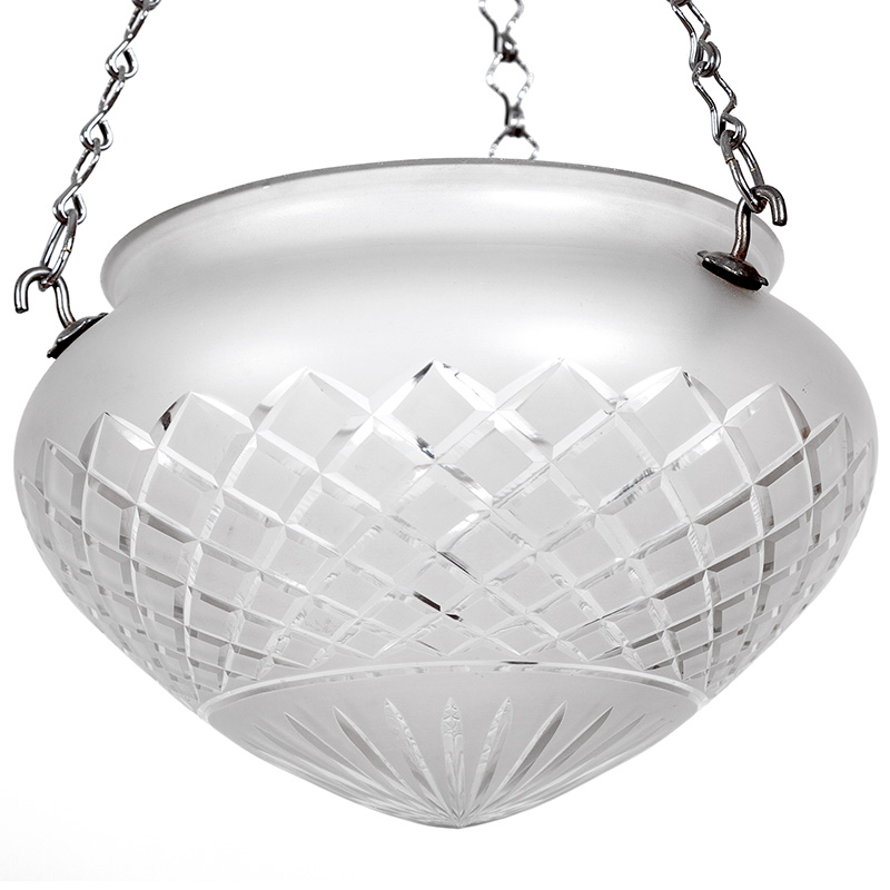 Art Deco Frosted Cut Glass Bowl Shaped Ceiling Pendant Light