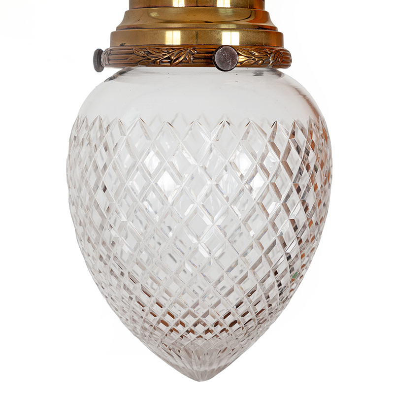 Pair of Cast Brass Edwardian Ceiling Pendants with Cut Glass Domes