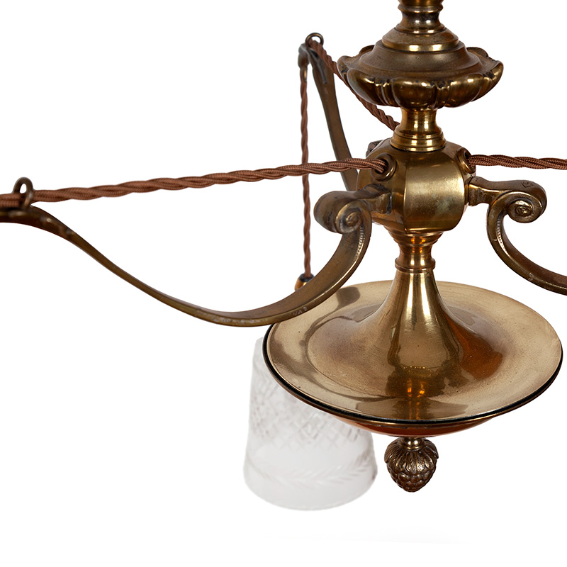 Decorative Edwardian Cast Brass Three Light Ceiling Pendant Light with Clear Cut Glass Shades