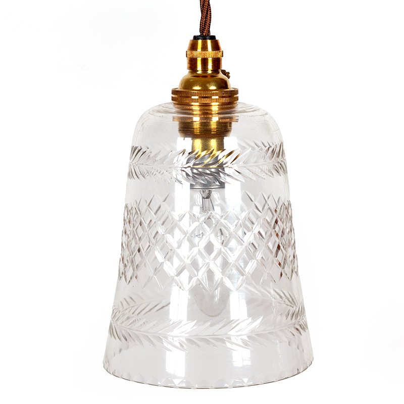 Decorative Edwardian Cast Brass Three Light Ceiling Pendant Light with Clear Cut Glass Shades