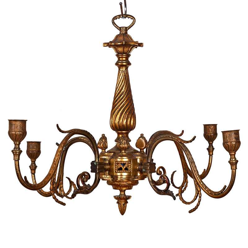 Victorian Gilded Cast Brass Candelabra with Decorative Centre Column