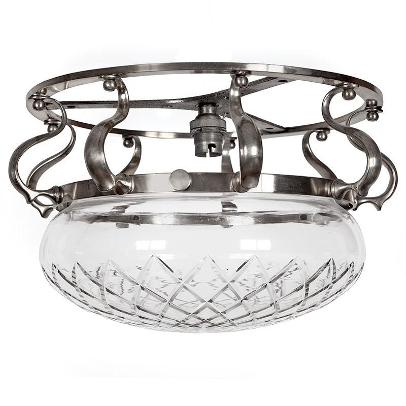 Art Nouveau Silver Plated Ceiling Pendant Light with Cut Crystal Glass Shade