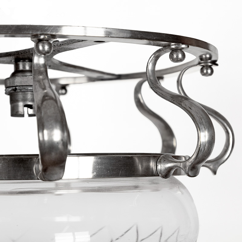 Art Nouveau Silver Plated Ceiling Pendant Light with Cut Crystal Glass Shade