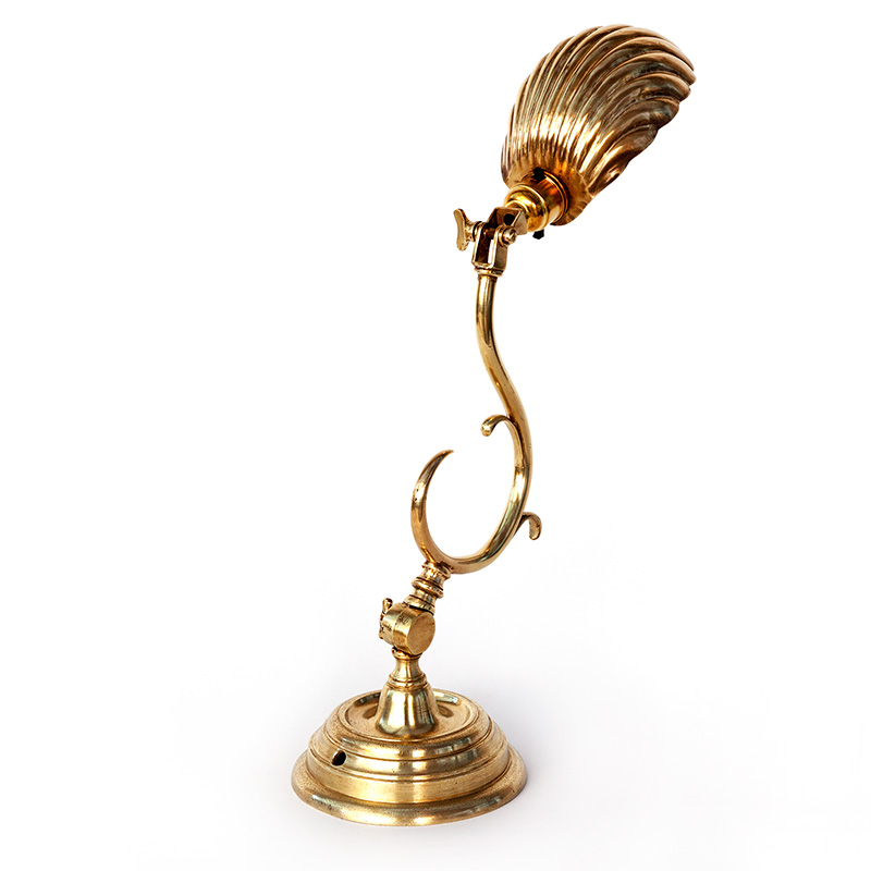 Art Deco Brass Desk Lamp with Brass Clam Shell Shade