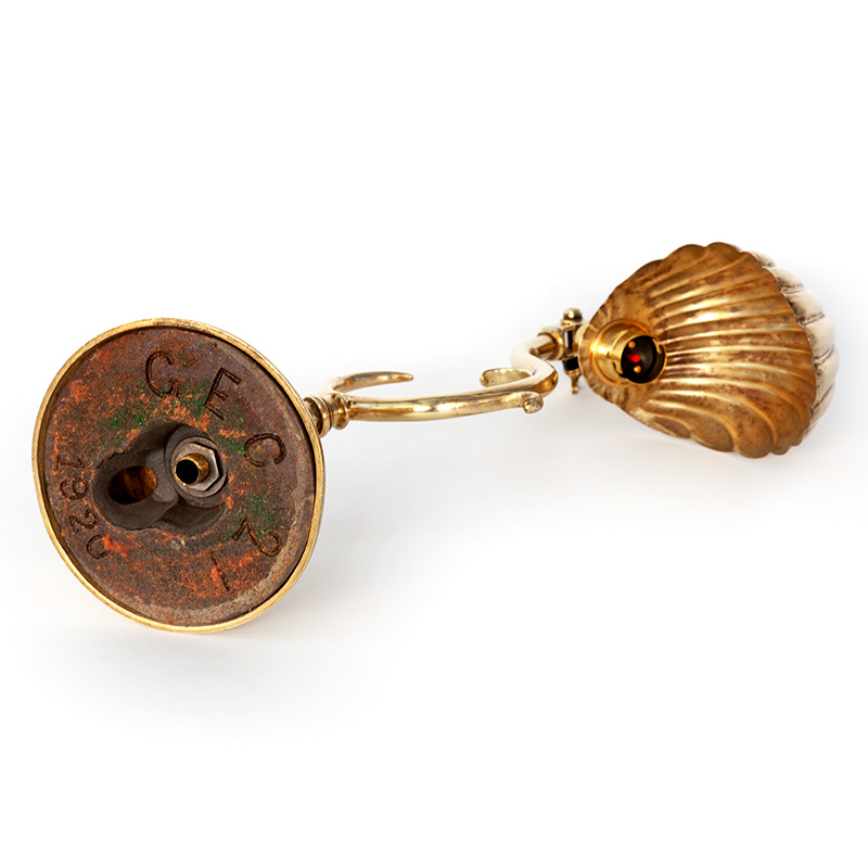 Art Deco Brass Desk Lamp with Brass Clam Shell Shade