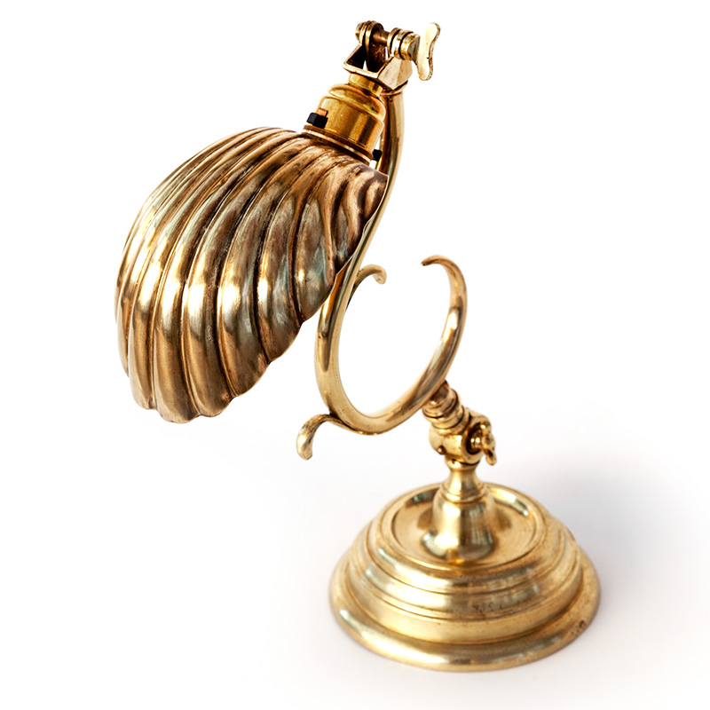 Art Deco Brass Desk Lamp with Brass Clam Shell Shade