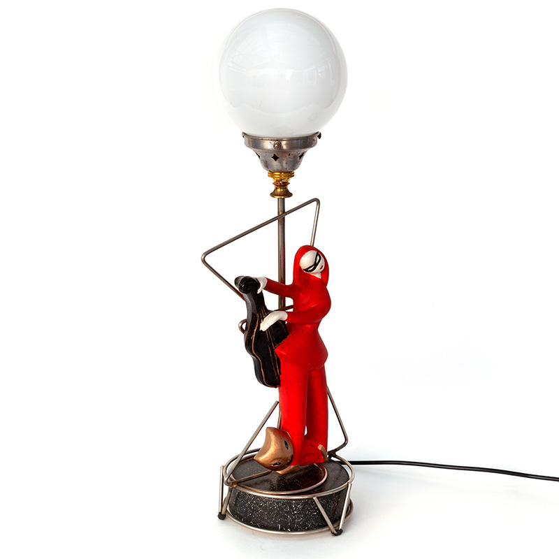 Jazz Player Table Lamp with Spherical Opal Glass Shade