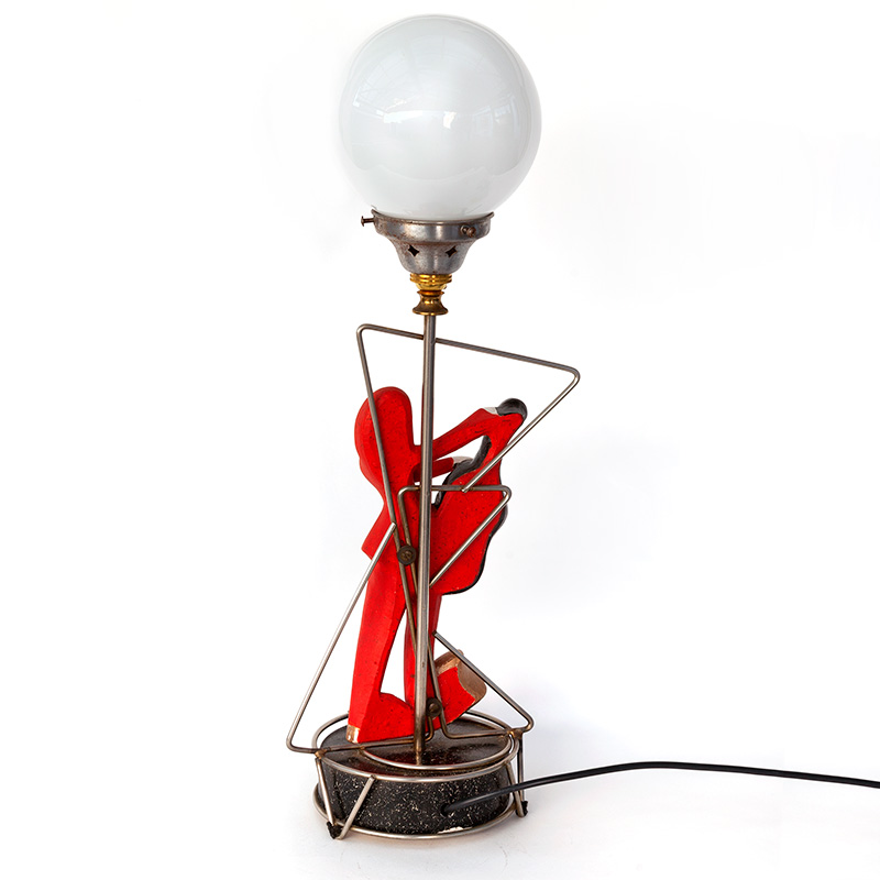 Jazz Player Table Lamp with Spherical Opal Glass Shade