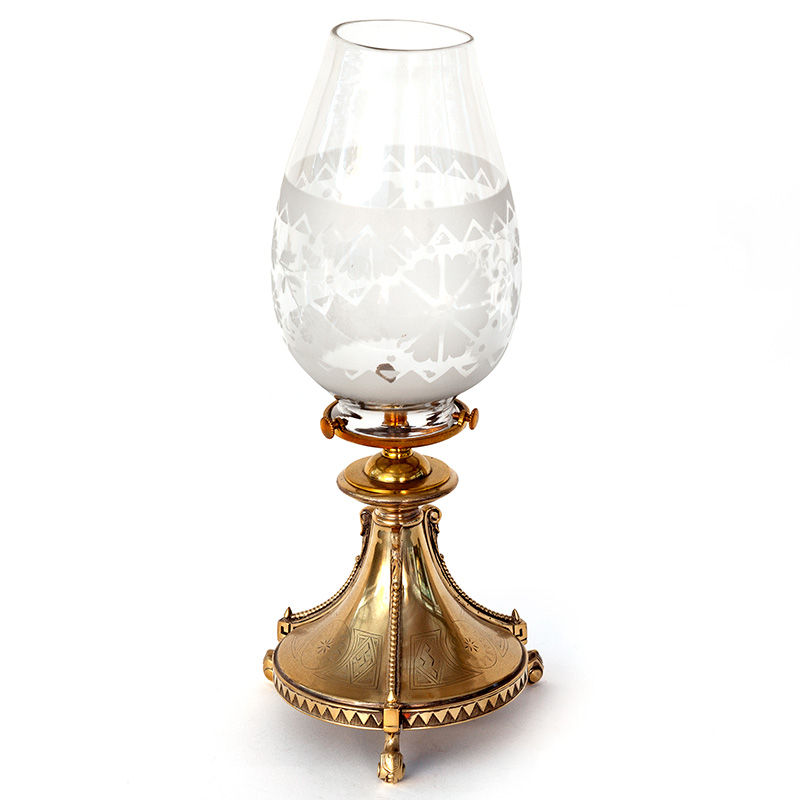 Antique Mappin & Webb Edwardian silver plated table lamp with etched glass shade (c.1910).