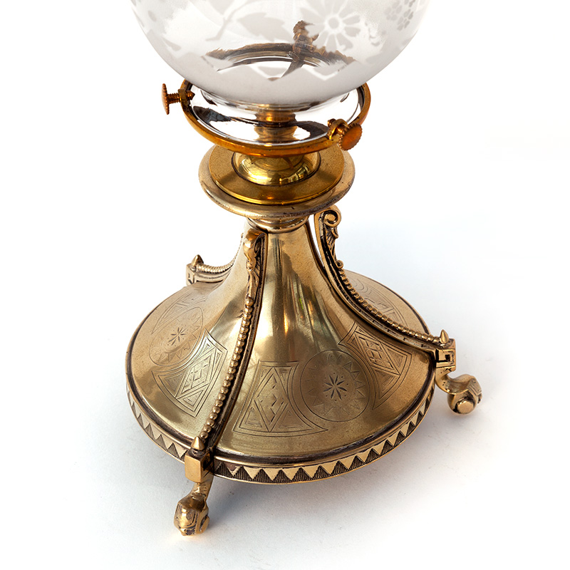 Mappin & Webb Edwardian Silver Plated Table Lamp with Etched Glass Shade