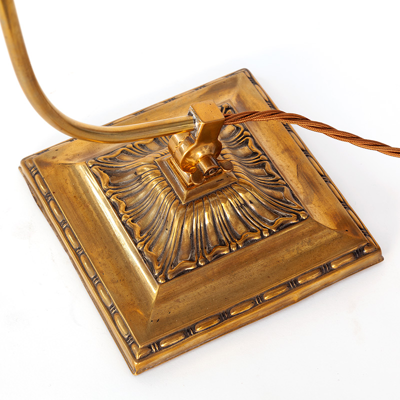 Traditional Edwardian Brass Desk Lamp with Green and Opal Lined Glass Shade